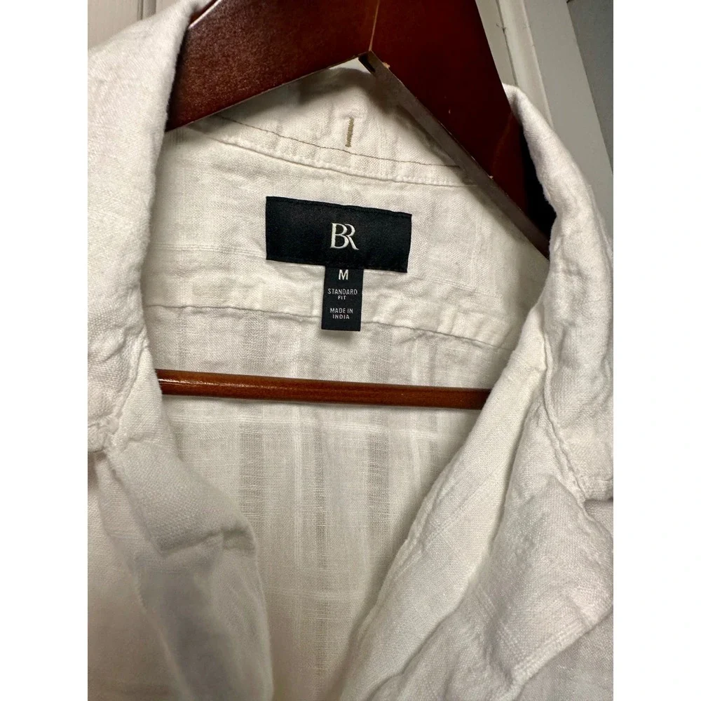 Banana Republic Standard Fit M Linen Blend Short Sleeve‎ Button Down Shirt White